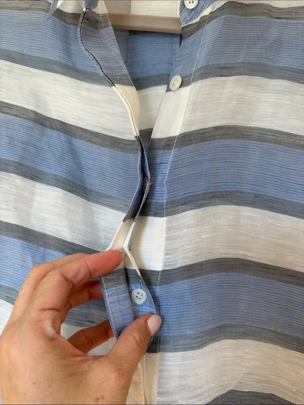 Lafayette 148 Stripe Button Down Shirt White Blue Linen silk long sleeve P - Picture 3 of 7